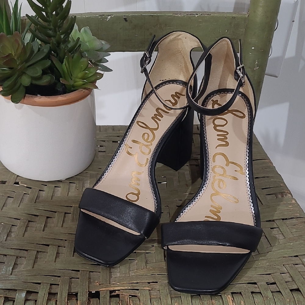 Sam Edelman Black Leather Daniella Block Heel Sandals Ankle Straps Sz 9 Wide
